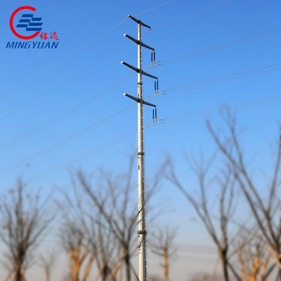 132kv Steel Transmission Line Tower Pole กัลวาไนซ์ไฟฟ้า สูง 100m