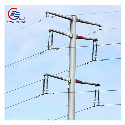 69kv Steel Utility Pole เหล็กชุบสังกะสี Q355B Steel Hot Dipped Metal Telephone