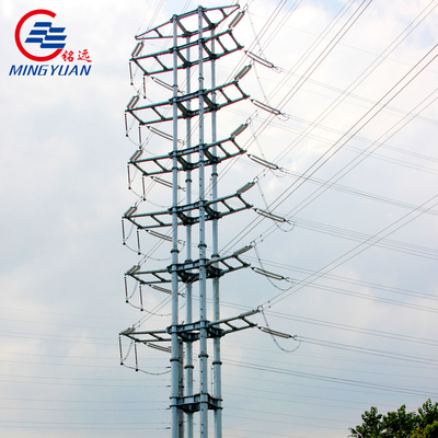Double Circuit HDG Mast Utility Transmission Line เสาเหล็กแปดเหลี่ยมเหลี่ยมเรียว